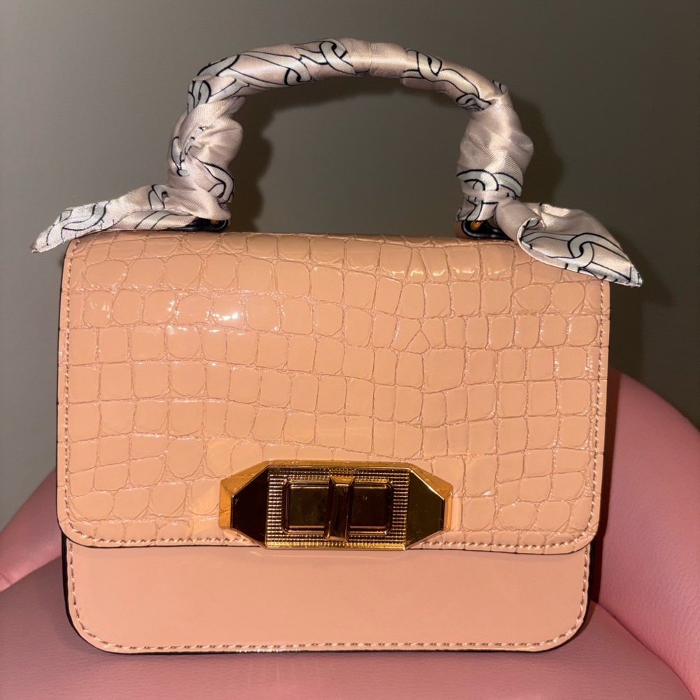 Aldo Peach Croc-Embossed Mini Bag with Gold Accents